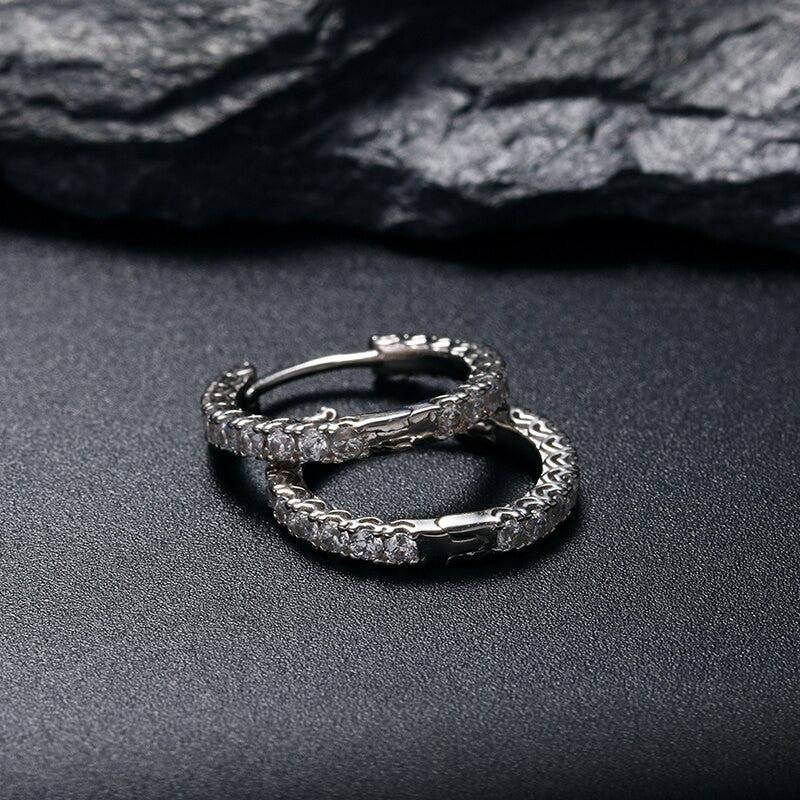 Solid 925 Sterling Silver Iced Blinged Out Hoop Prong Set Hip Hop Earrings