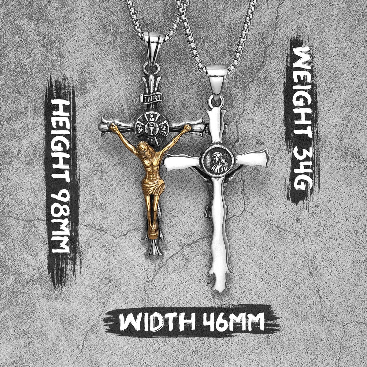 INRI | Solid No Fade Stainless Steel Jesus Passion Cross Pendant Chain Necklace