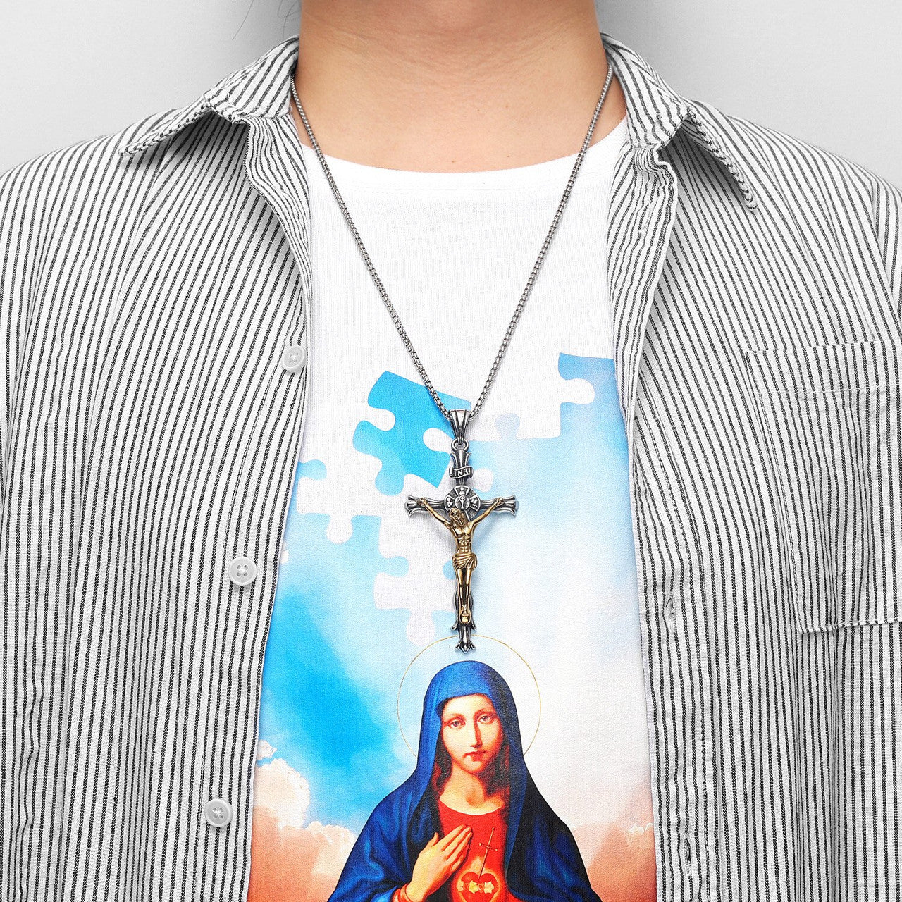 INRI | Solid No Fade Stainless Steel Jesus Passion Cross Pendant Chain Necklace