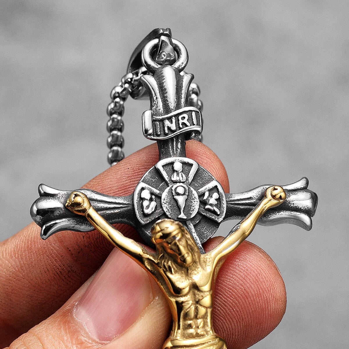 INRI | Solid No Fade Stainless Steel Jesus Passion Cross Pendant Chain Necklace