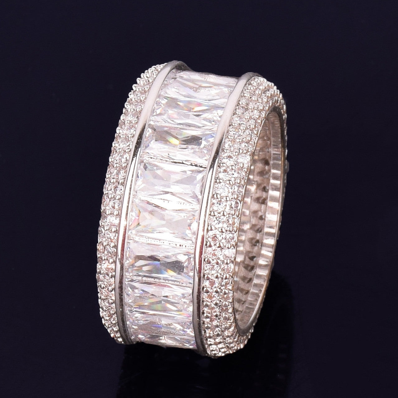 .925 Silver Ultra Ice Baguette Stone Flooded Ice Rings