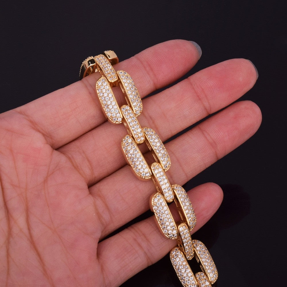 Flooded Ice 24k Gold 925 Silver AAA Micro Pave O Link Hip Hop Chain Bracelet