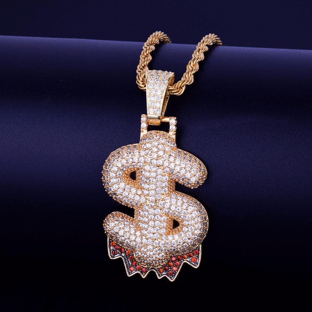 18k Gold Dollar Sign Puncuation Hip Hop Pendant