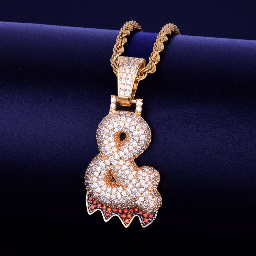 AAA Micro Pave Custom Bubble Red Drip Punctuation Marks Dollar Sign Hashtag Symbols Hip Hop Chains