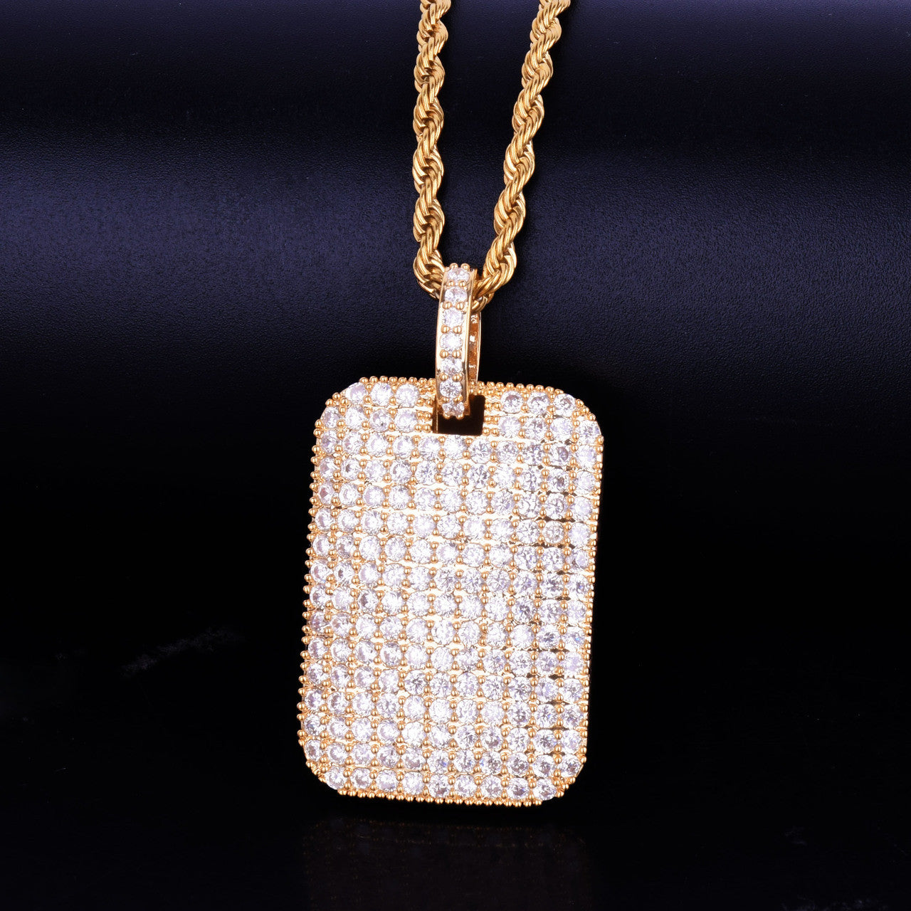 Total Ice 24k Gold .925 Silver Micro Pave Square Piece Hip Hop Pendant Chain Necklace