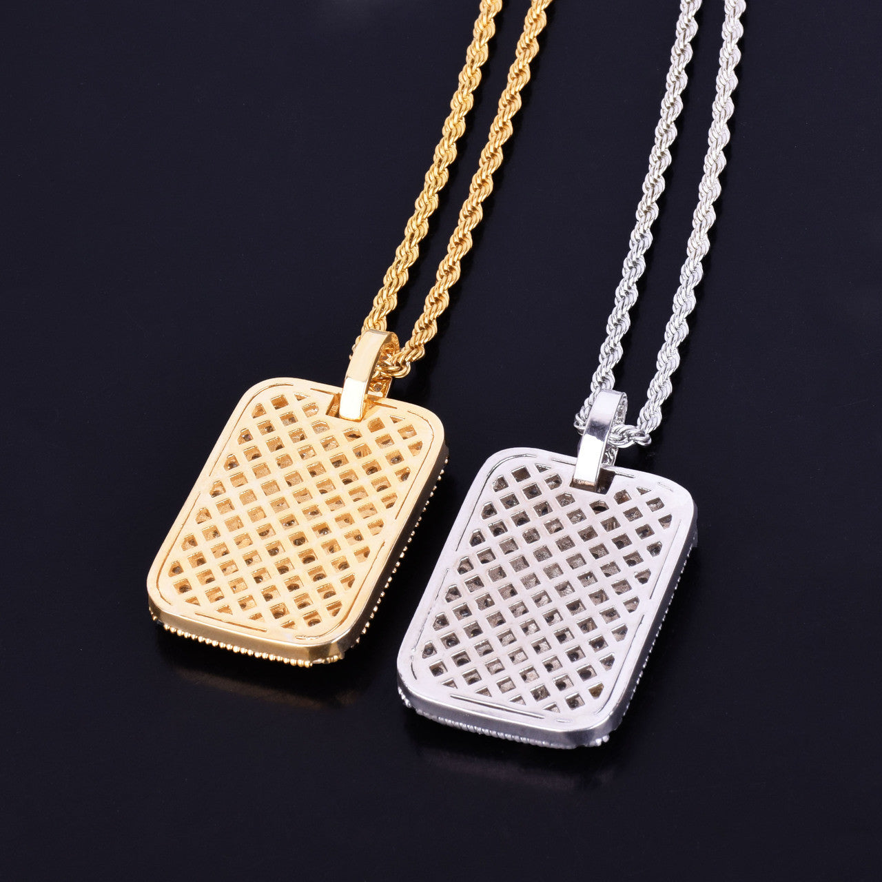 Total Ice 24k Gold .925 Silver Micro Pave Square Piece Hip Hop Pendant Chain Necklace