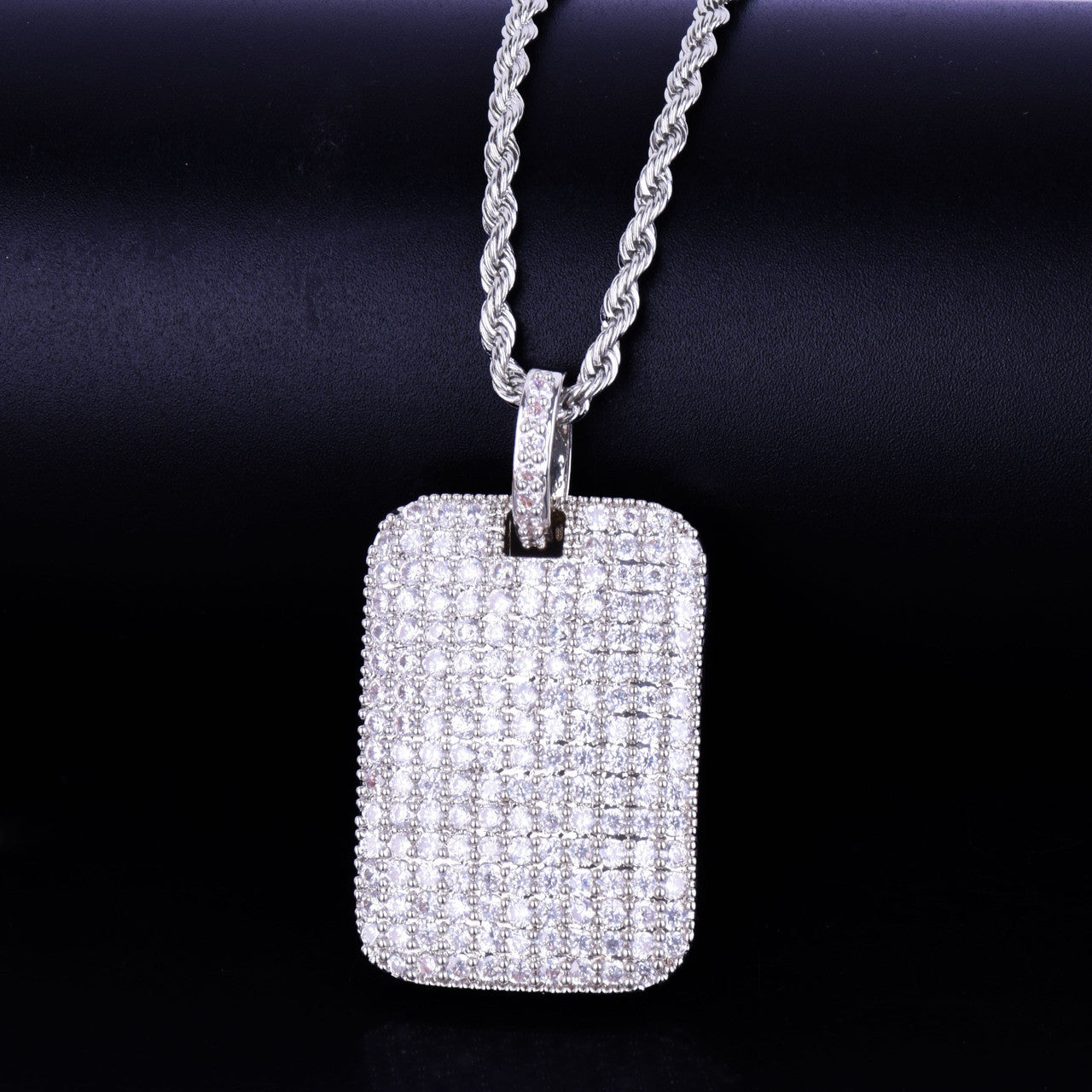 Total Ice 24k Gold .925 Silver Micro Pave Square Piece Hip Hop Pendant Chain Necklace