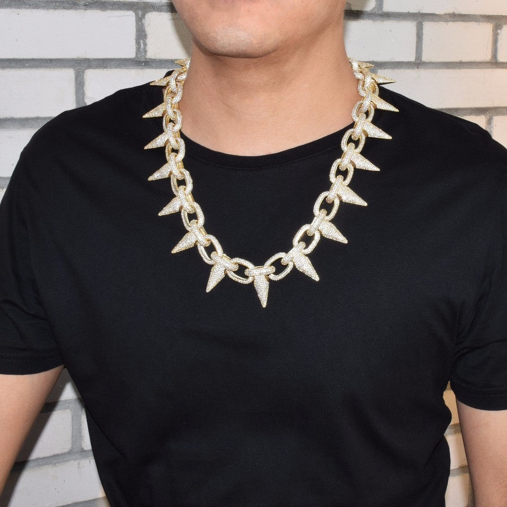 Mens Iced Out Heavy Hip Hop Punk Rivet Choker Style Bling AAA Lab Diamond Hip Hop Chain Necklace