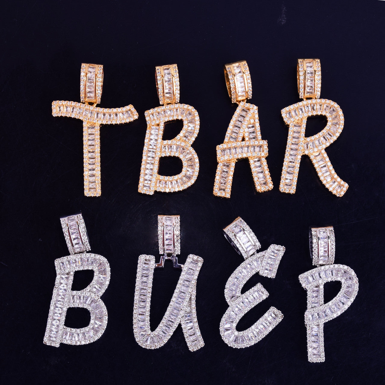 Diamond Lettered | VVS CZ 18k Baguette Initial Letter Hip Hop Pendant