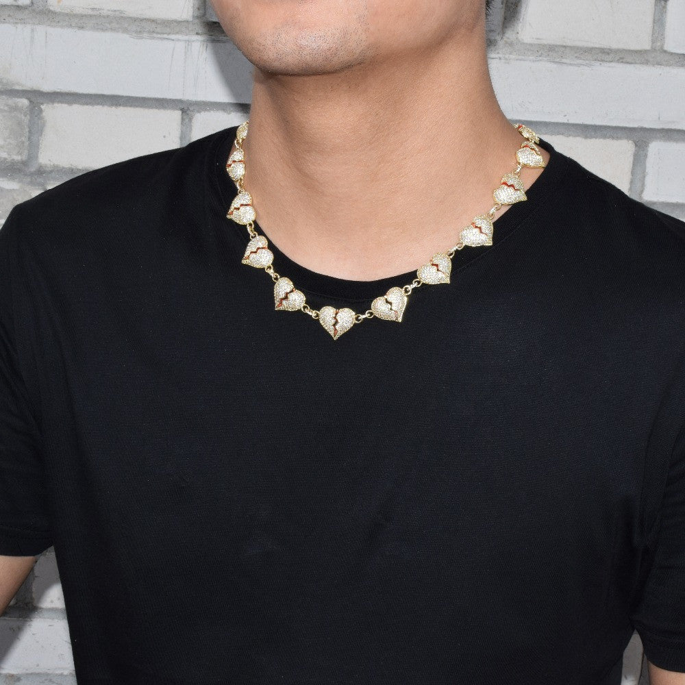 Flooded Ice Broken Heart Breaker 18k Gold .925 Silver Bling AAA True Micro Pave Hip Hop Chain