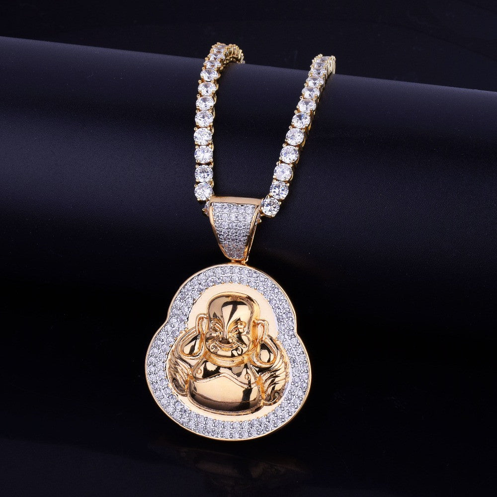 Tennis Chain 18k Gold Buddha Micro Pave Pendant
