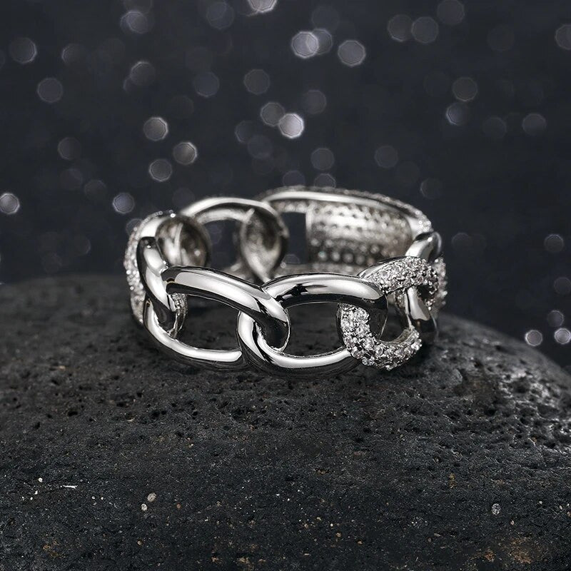 Mens Hollow Iced Blinged Out Cuban Link Luxury Hip Hop Rings