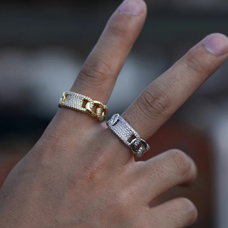 Mens Hollow Iced Blinged Out Cuban Link Luxury Hip Hop Rings