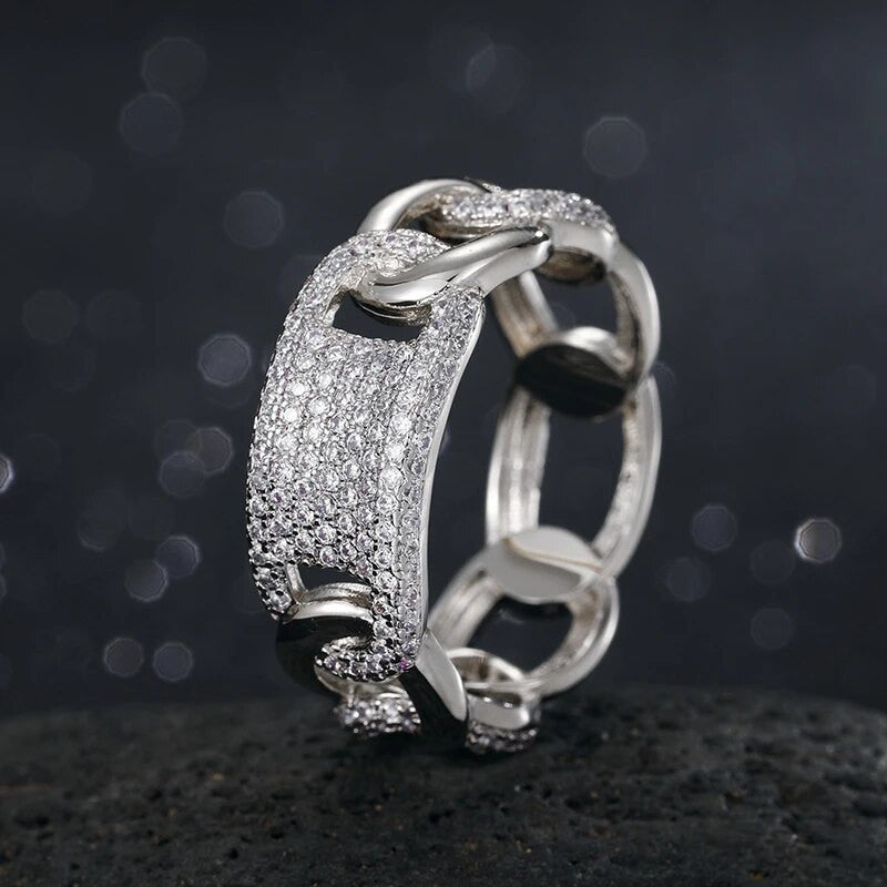 Mens Hollow Iced Blinged Out Cuban Link Luxury Hip Hop Rings