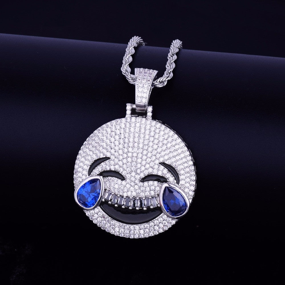 18k Gold .925 Silver AAA Micro Pave Laugh Cry Hip Hop Iced Emoji Pendant Chain Necklace