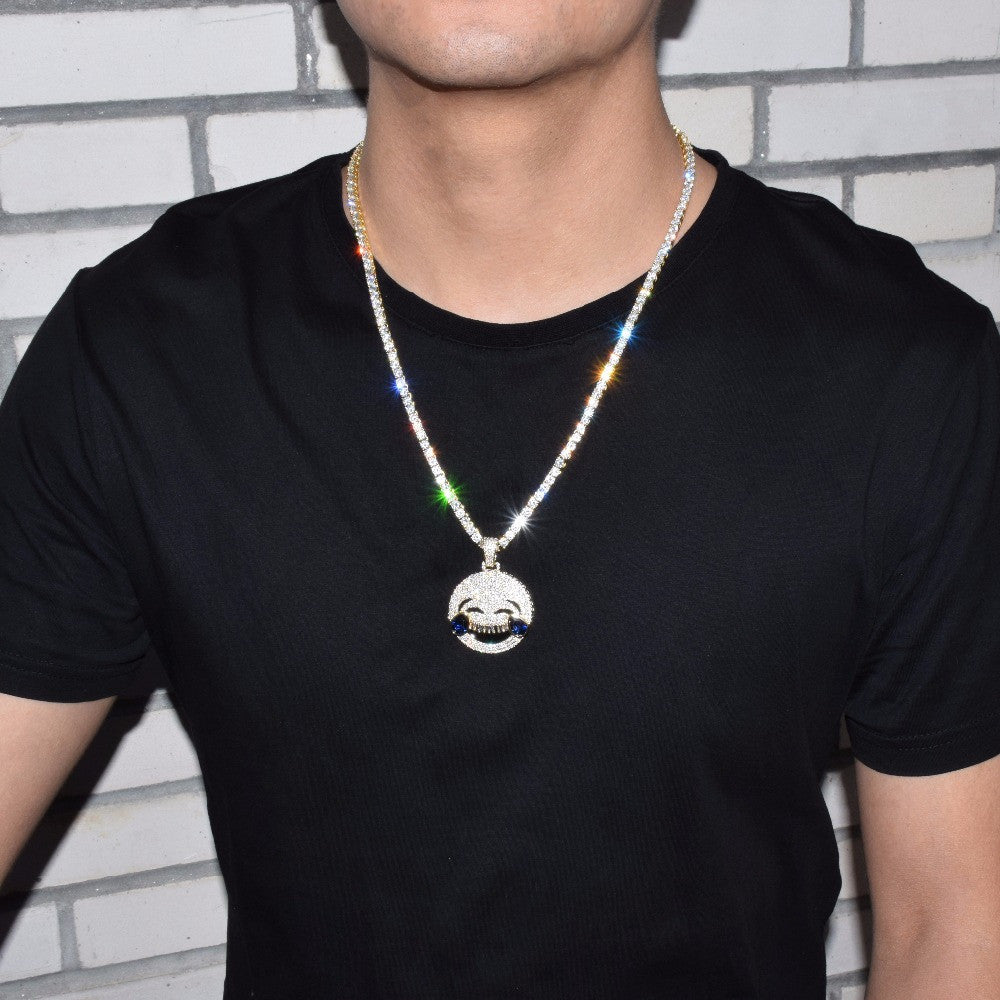 18k Gold .925 Silver AAA Micro Pave Laugh Cry Hip Hop Iced Emoji Pendant Chain Necklace