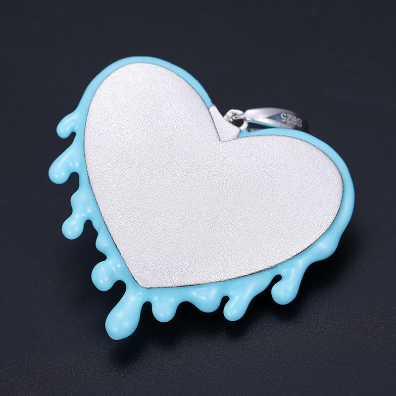 Genuine VVS Diamond Stone Solid 925 Silver Glowing Heart Hip Hop Pendant Chain