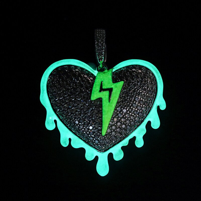 Genuine VVS Diamond Stone Solid 925 Silver Glowing Heart Hip Hop Pendant Chain