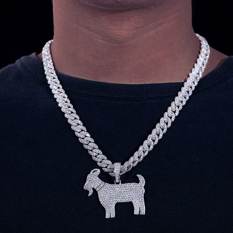 Blinged Out Solid 925 Silver Genuine VVS Moissanite Diamond Goat Hip Hop Chain Pendant