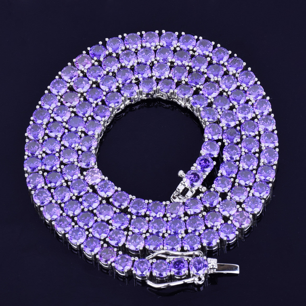 24k Gold .925 Silver Iced Purple Hazed 1 Row Link Tennis Hip Hop Chain Necklace