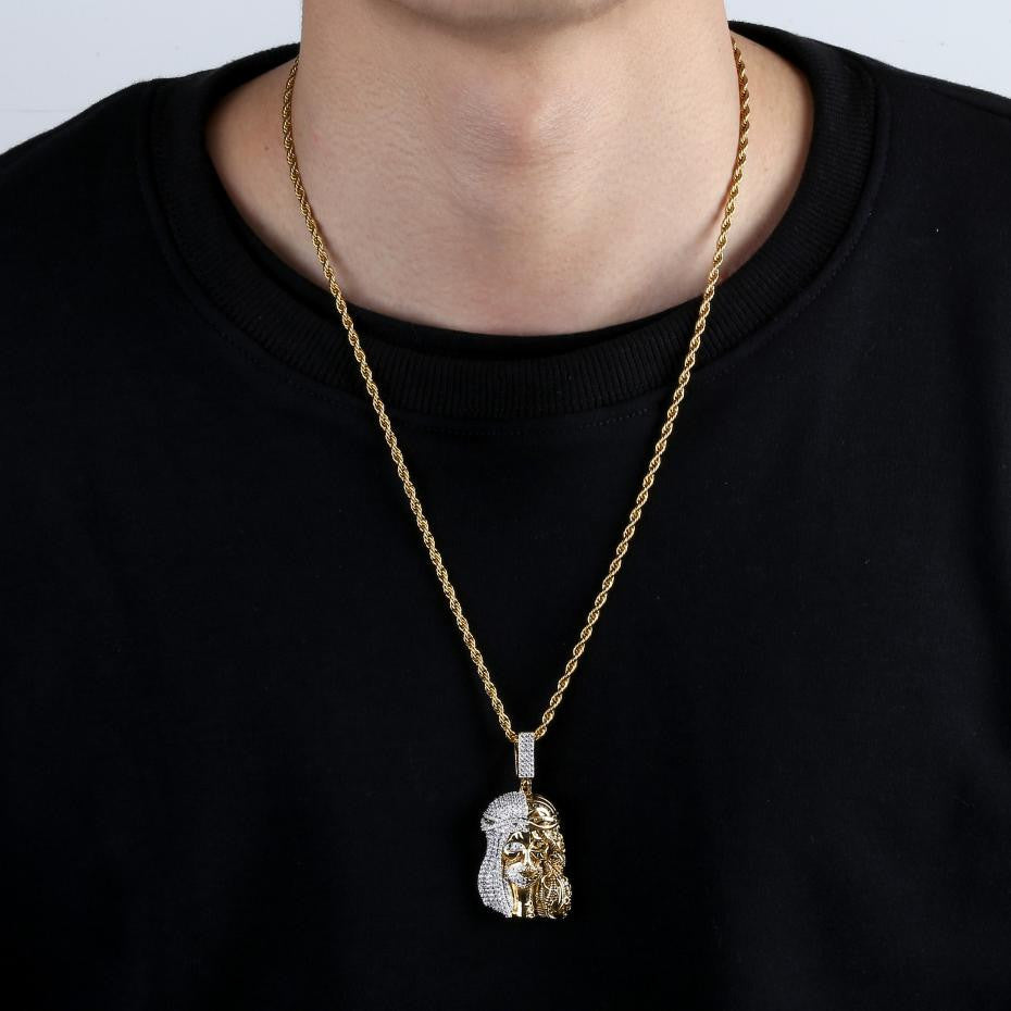 Mens Street Wear Religious Steam Punk Jesus Piece 14k Gold Hip Hop Pendant Chains