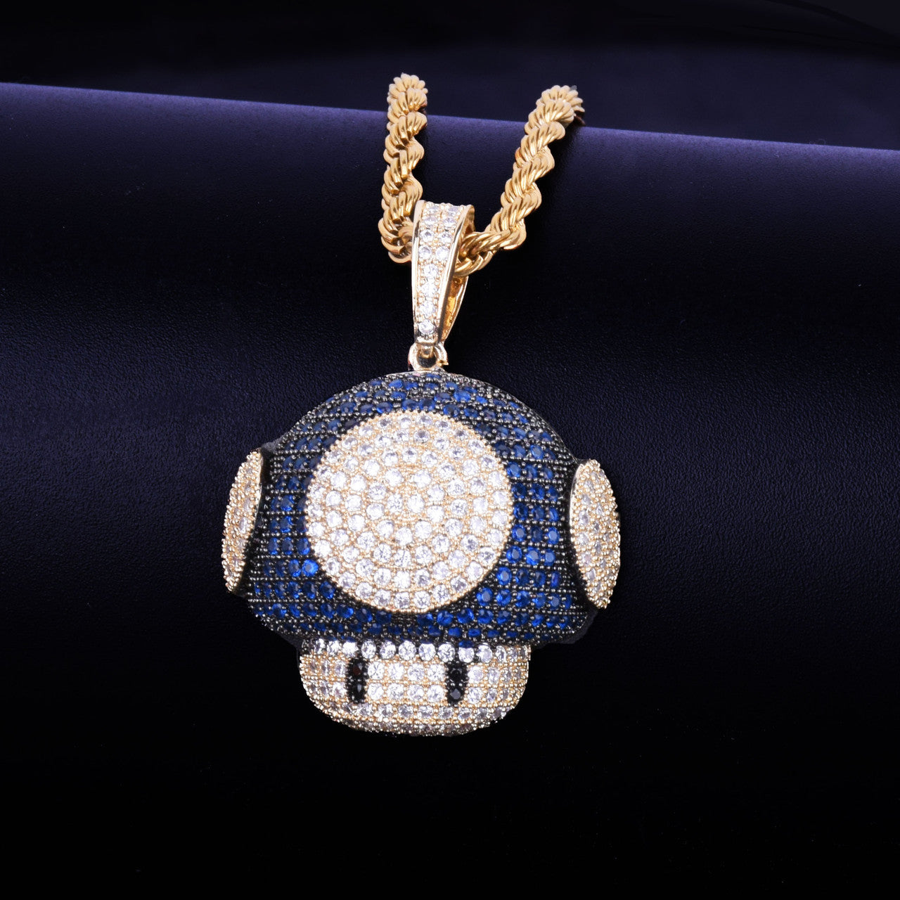 Mario Mushroom Lab Diamond 14k Gold Silver Bling Bling Chain