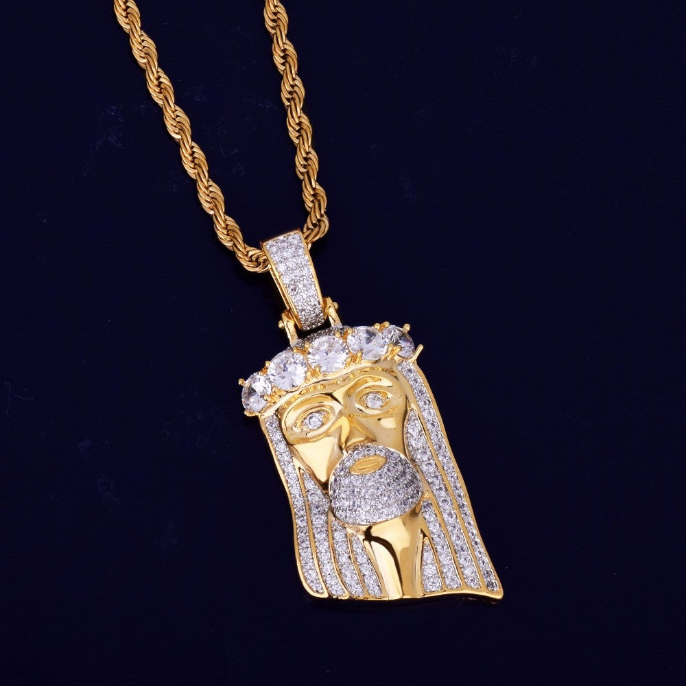 18k Gold .925 Silver Hip Hop God Of Salvation Jesus Head Piece Pendant Chain Necklace