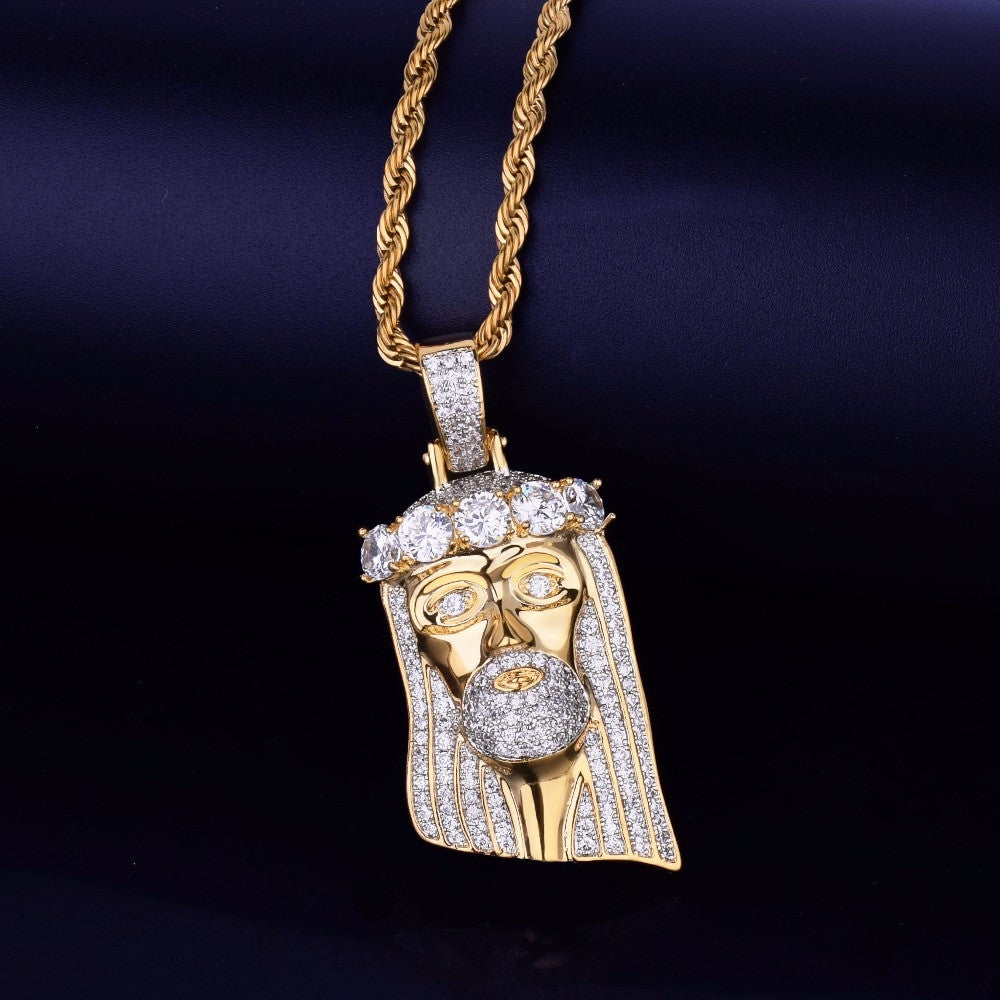 18k Gold .925 Silver Hip Hop God Of Salvation Jesus Head Piece Pendant Chain Necklace