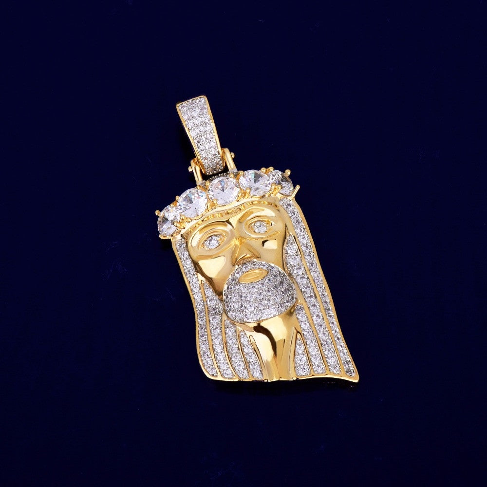 18k Gold .925 Silver Hip Hop God Of Salvation Jesus Head Piece Pendant Chain Necklace