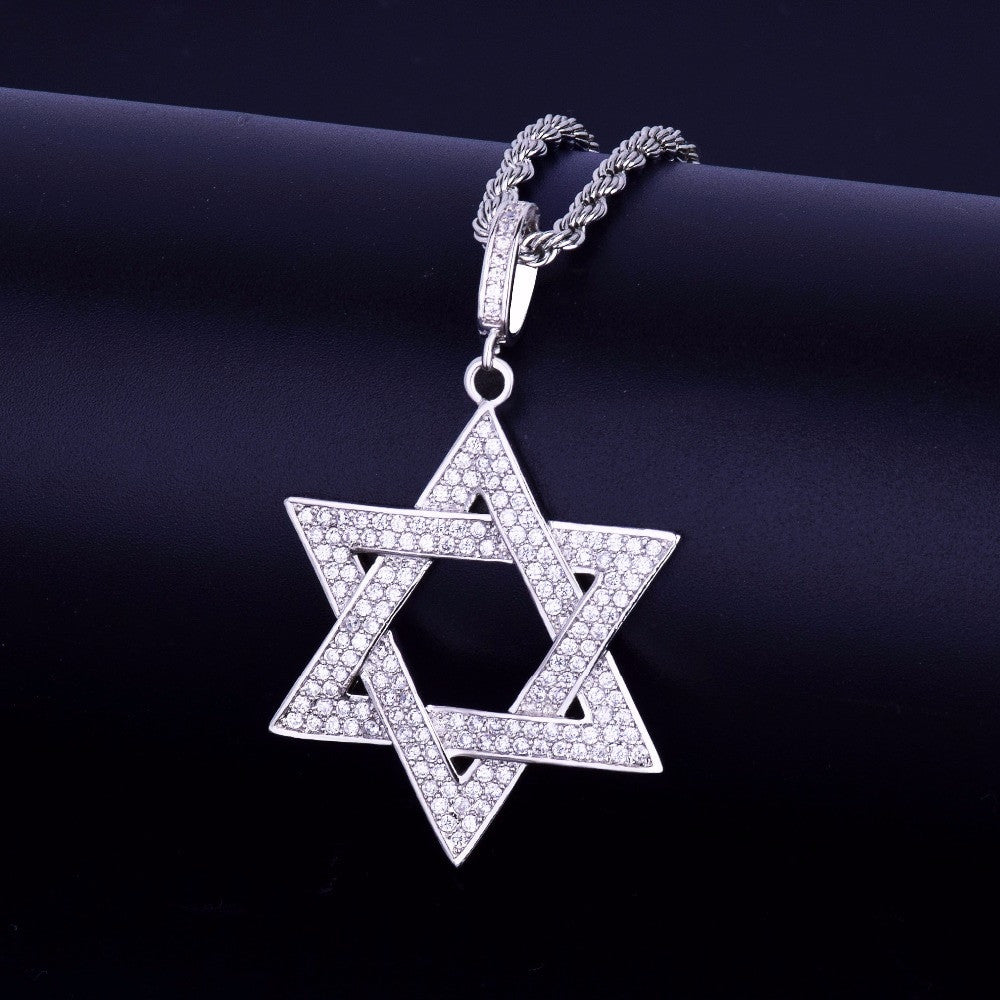 Rose 18k Gold .925 Silver Micro Pave AAA Flooded Ice Star of David Pendant Chain Necklace