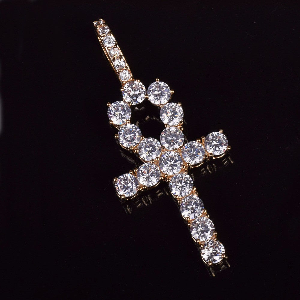 Flooded Ice Key Of Life 22k Gold Silver Rose Gold African Egyptian Ankh Cross Pendant Chain Necklace