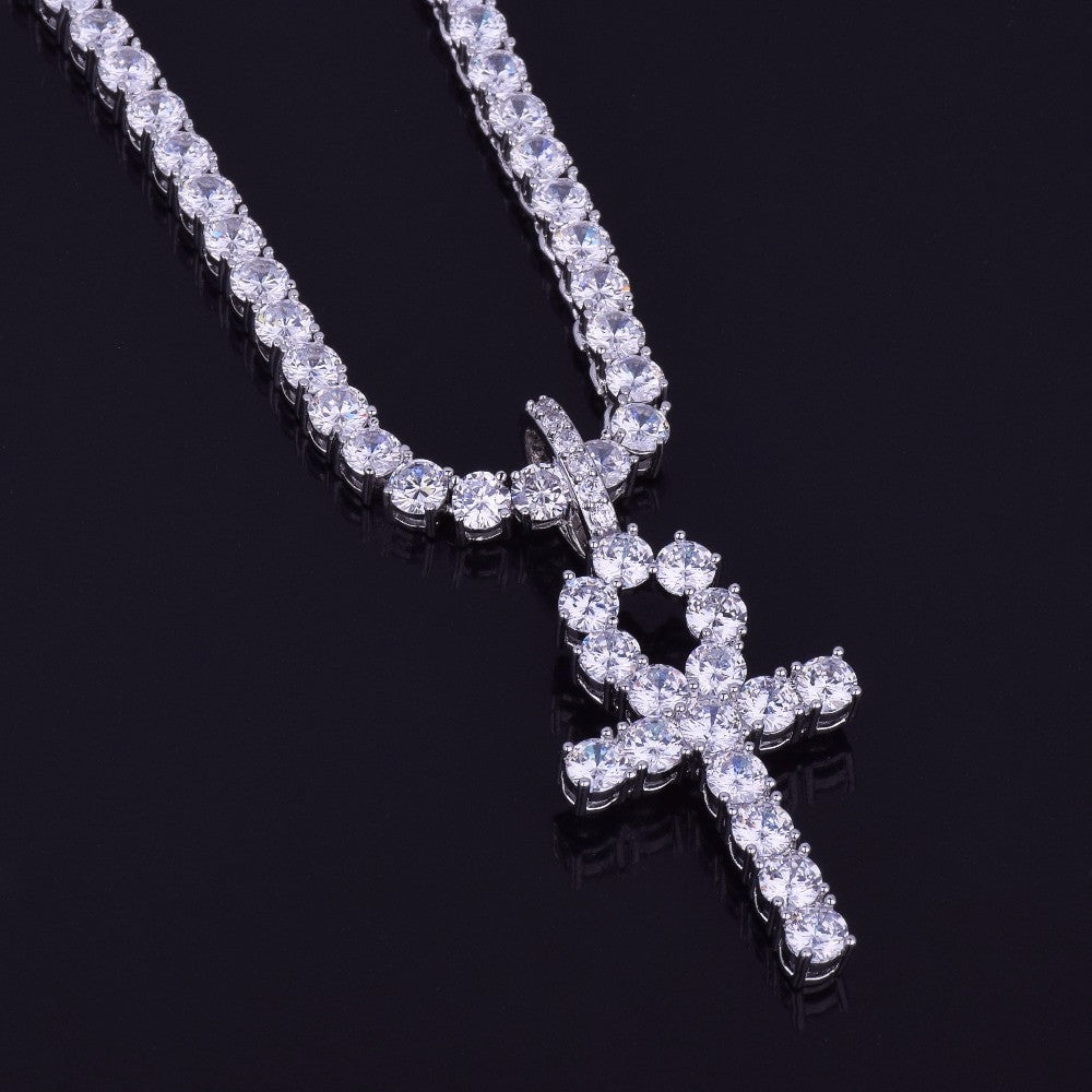 .925 Silver Ankh Cross Tennis Chain Necklace