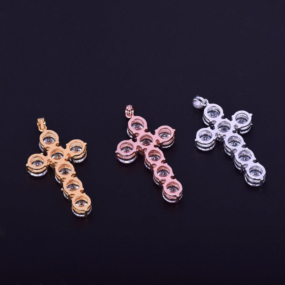 Luxe Stone | 24k .925 Silver Rose Gold Handset 5A Ice Stone Cross Pendant