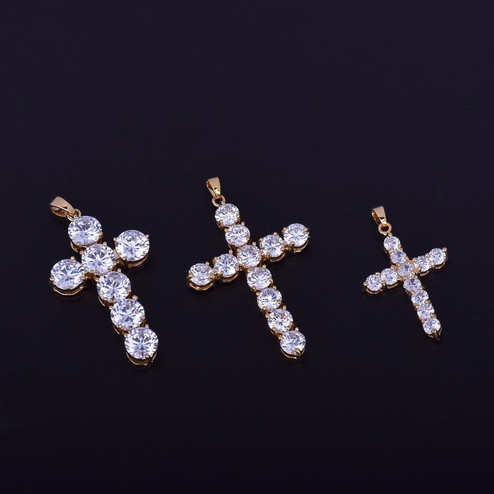 Luxe Stone | 24k .925 Silver Rose Gold Handset 5A Ice Stone Cross Pendant