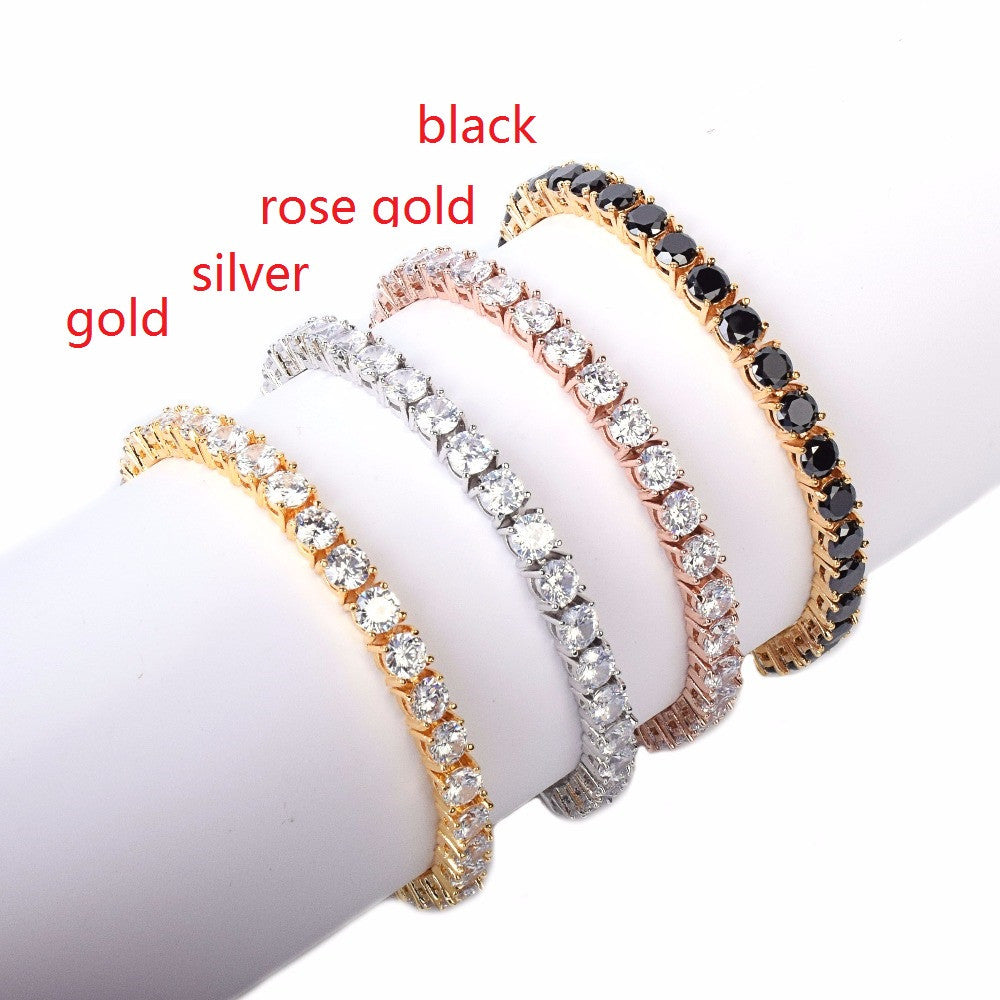 24k Iced Simulate Diamond Rose Gold Silver Tennis Chain Hip Hop Bracelet