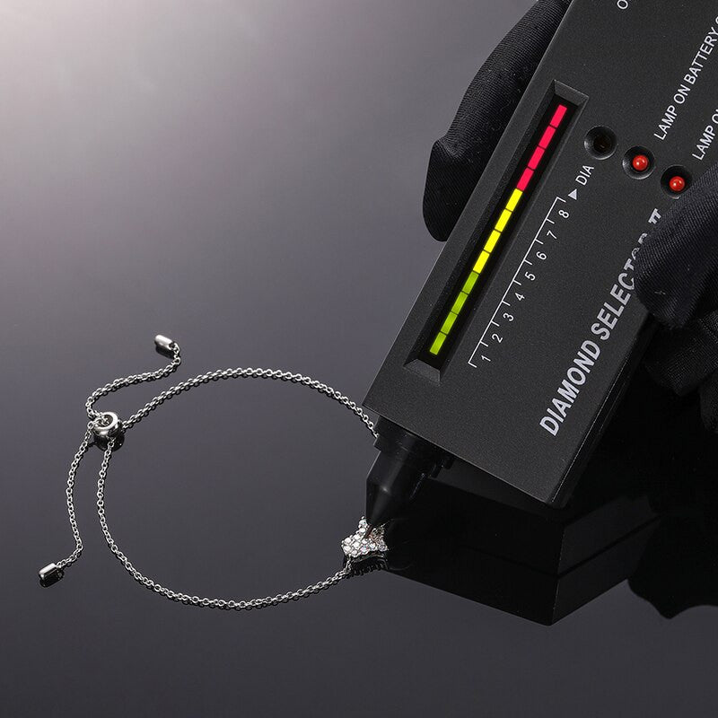 925 Solid Sterling Silver D Color VVS Diamond Adjustable Heart Chain Bracelet