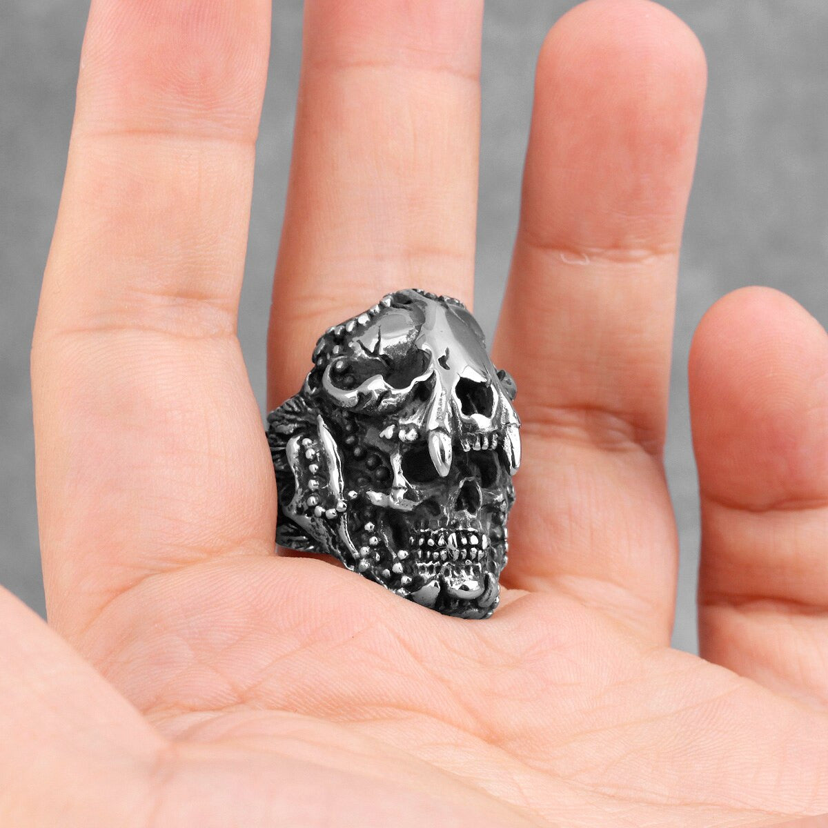 Mens No Fade Stainless Steel Jaguar Warrior Skull Vintage Street Wear Rings