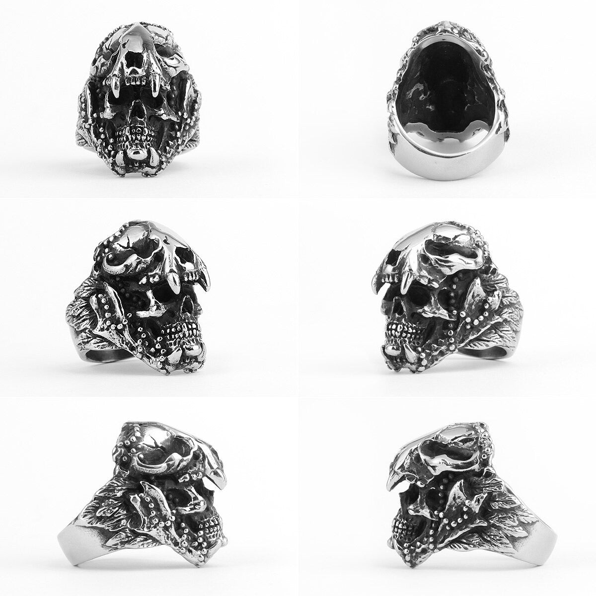 Mens No Fade Stainless Steel Jaguar Warrior Skull Vintage Street Wear Rings