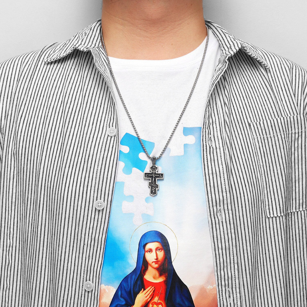 Mens Stainless Steel 316L Stainless Steel Jesus Cross Hip Hop Pendant Chain Necklace