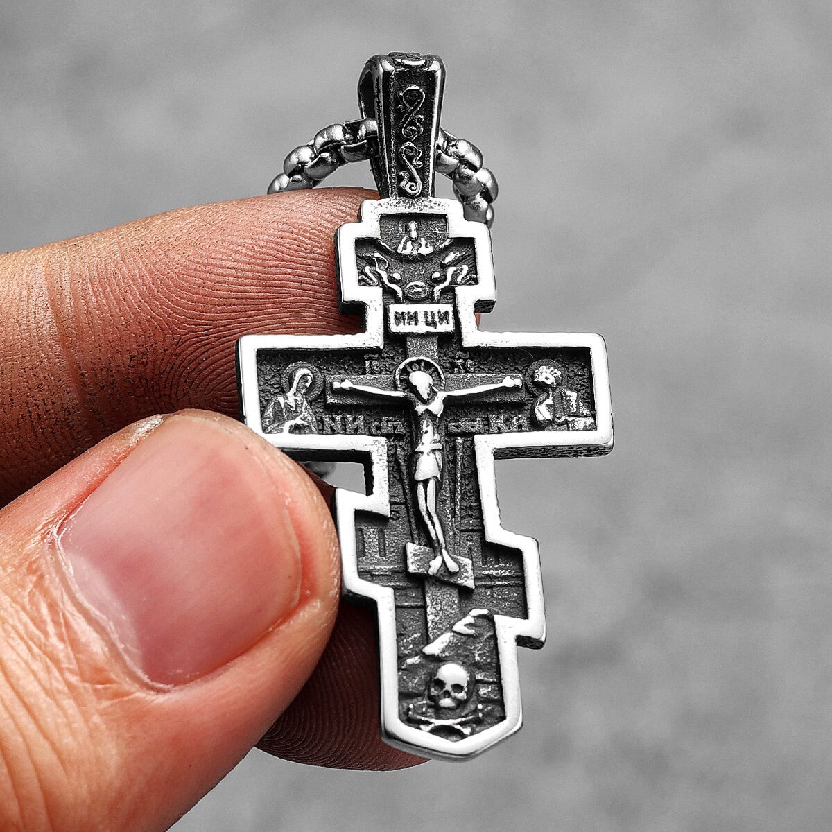 Mens Stainless Steel 316L Stainless Steel Jesus Cross Hip Hop Pendant Chain Necklace