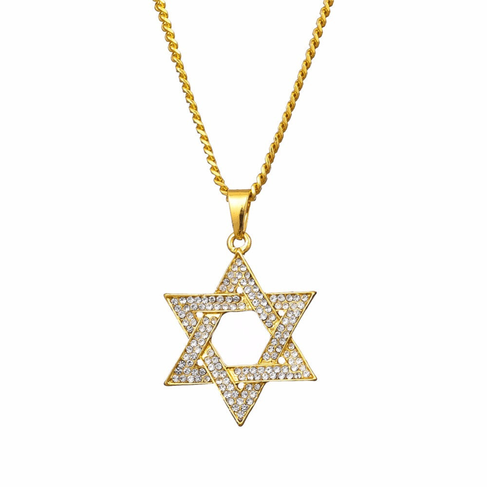 Mens 14k Gold over no Fade Stainless Steel Star Of David Bling Pendant Chain Necklace