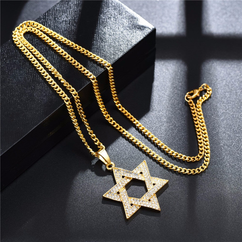 Mens 14k Gold over no Fade Stainless Steel Star Of David Bling Pendant Chain Necklace