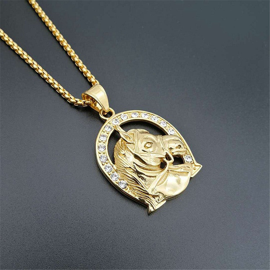 Lucky Horseshoe Horse 18k Gold Stainless Steel No Fade Pendant Chain Necklace