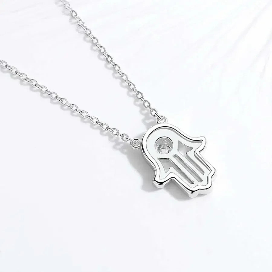 The Hand of Fatima | Ladies Center Stone Hamsa Hand Solid Sterling Silver Necklace