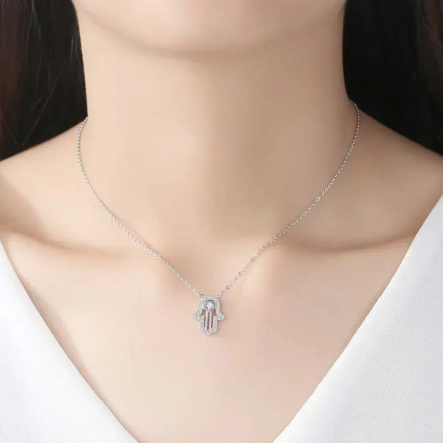 The Hand of Fatima | Ladies Center Stone Hamsa Hand Solid Sterling Silver Necklace