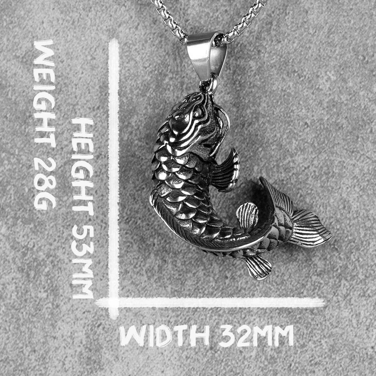 Mens Good Luck No Fade Stainless Steel Koi Fish Pendant Chain Necklace