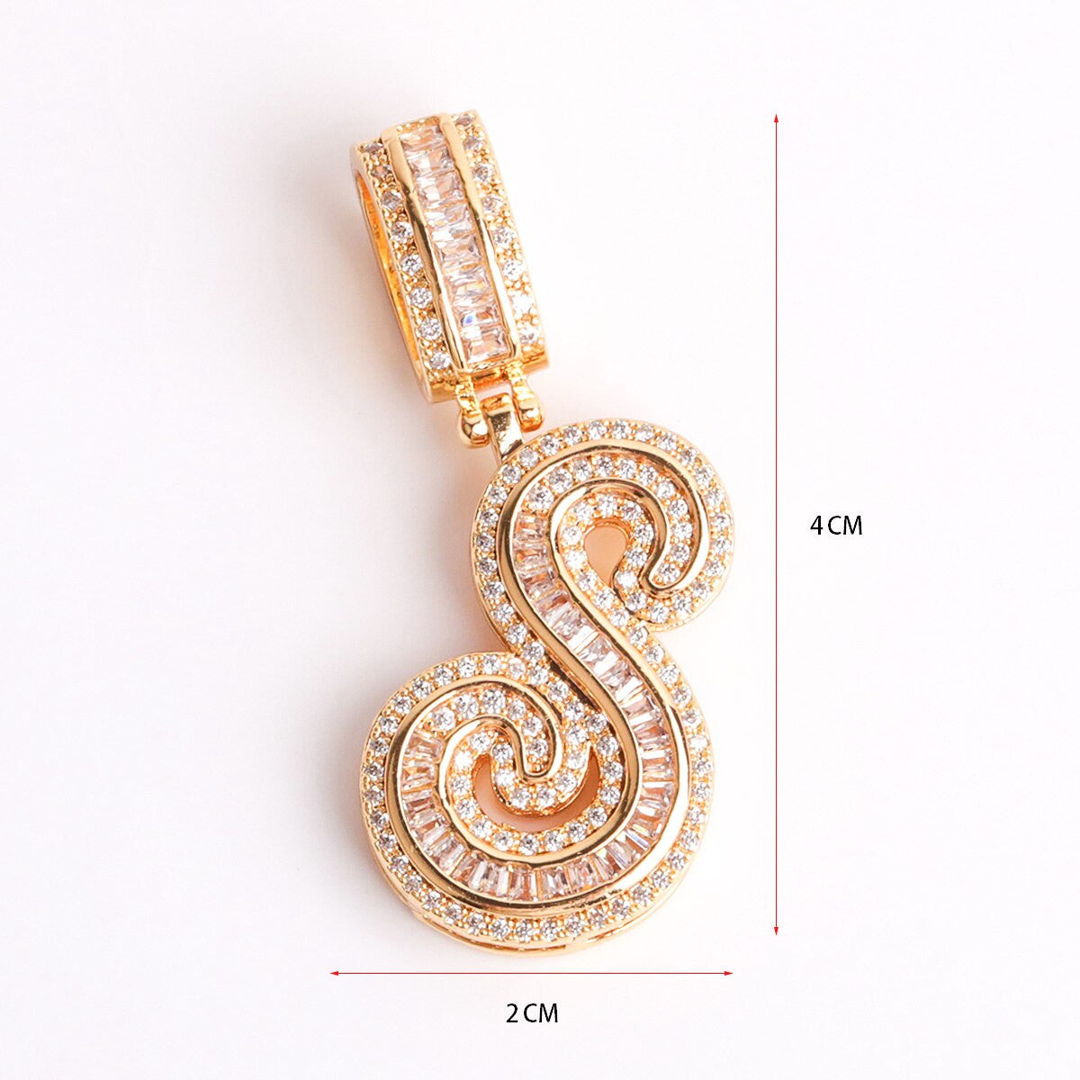 Street Melody | White Yellow Gold Iced Cursive Initial Letter Baguette Pendant Chain