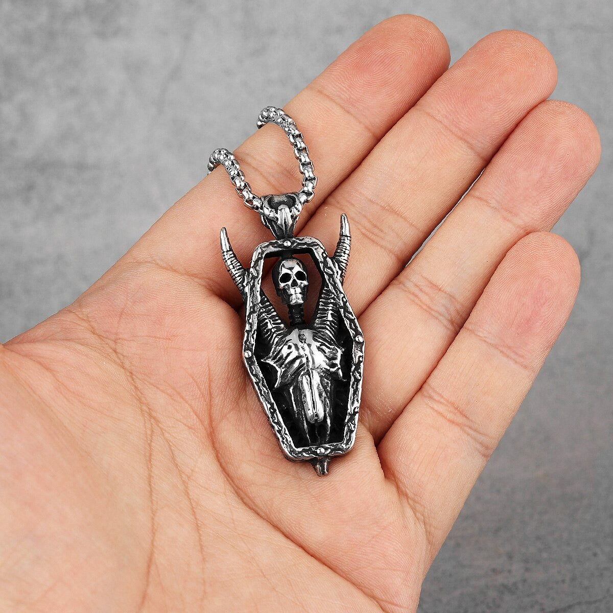 Infernal Horns | No Fade Stainless Steel Long Horned Demon Skull Trophy Pendant