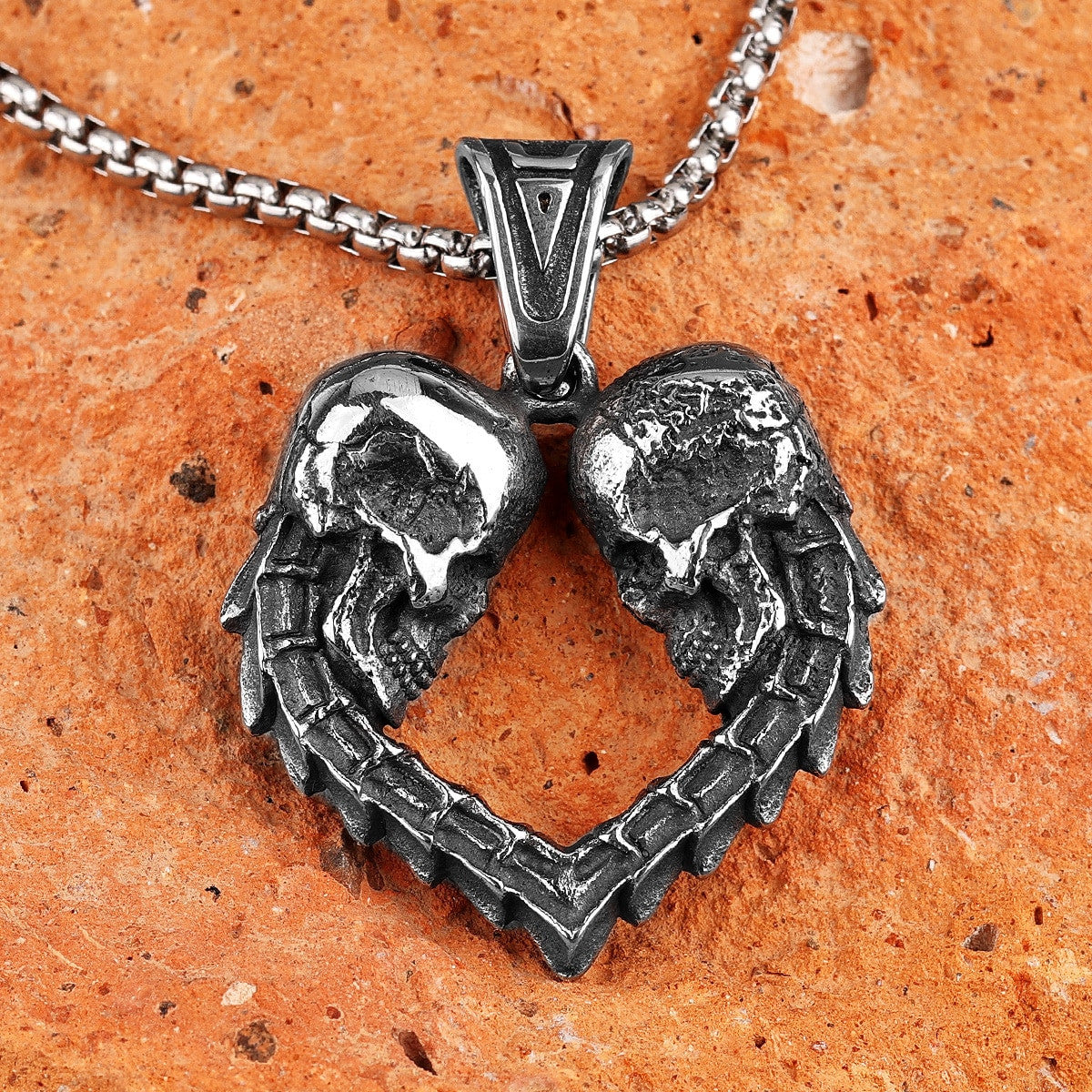 Loyalty Last Forever Love Skull Heart No Fade Silver Stainless Steel Pendant Necklace