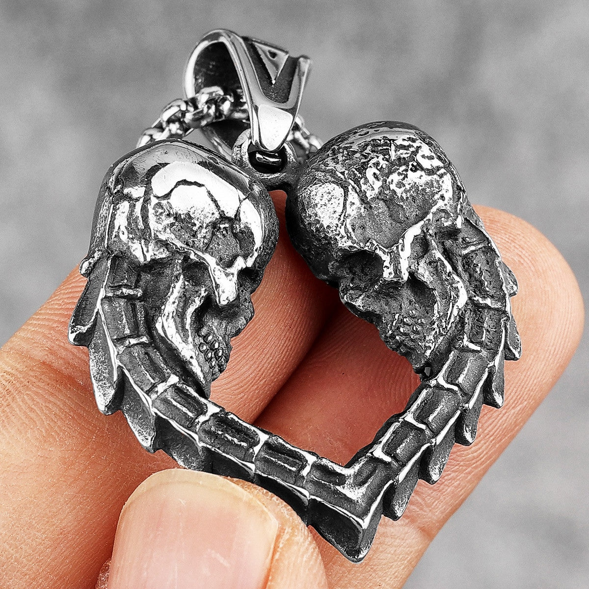 Loyalty Last Forever Love Skull Heart No Fade Silver Stainless Steel Pendant Necklace